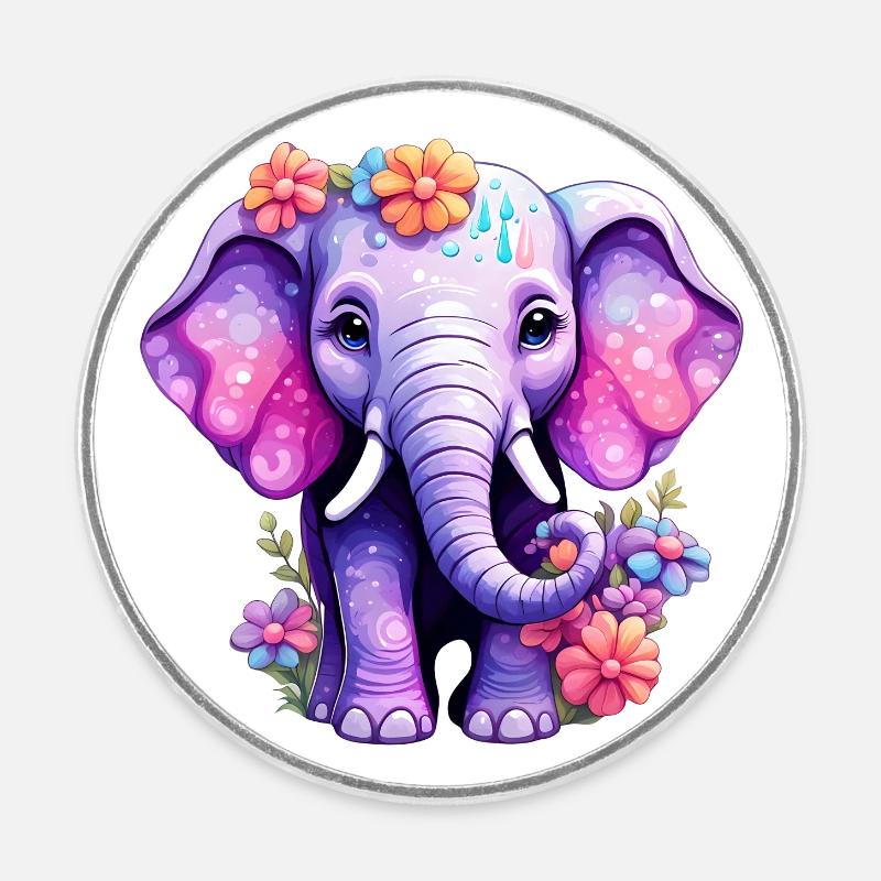 Éléphant Motif Eléphant - Magnet rond - blanc