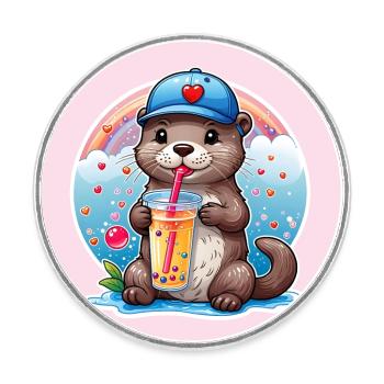 Kleiner Süßer Otter trinkt mit Strohhalm Limonade - Runder Kühlschrankmagnet - Weiß - Vorne
