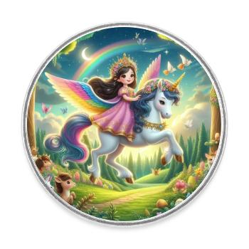 Princesse sur une Licorne volante - Magnet rond - blanc - Devant