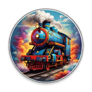 Bunte nostalgische Dampflokomotive - Runder Kühlschrankmagnet - Weiß - Vorne