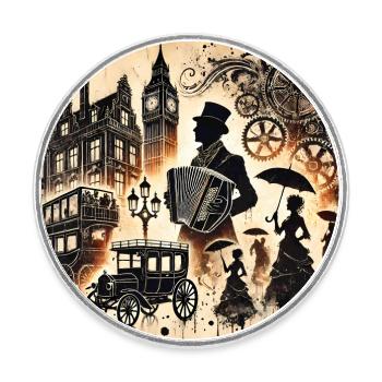 The London Accordionist Steampunk Melodies - Round  fridge magnet - white - Front