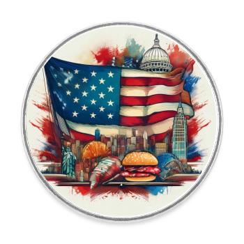 Iconic USA Flag with American Landmarks Art - Round  fridge magnet - white - Front