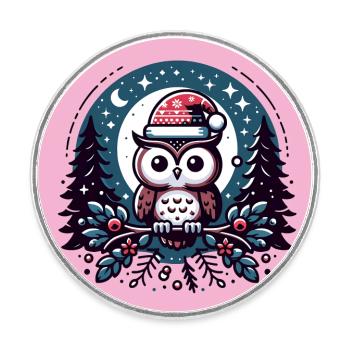Kleine Weihnachtseule im Winterwald Weihnachtswald - Runder Kühlschrankmagnet - Weiß - Vorne