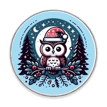 Kleine Weihnachtseule im Winterwald Weihnachtswald - Runder Kühlschrankmagnet - Weiß - Vorne