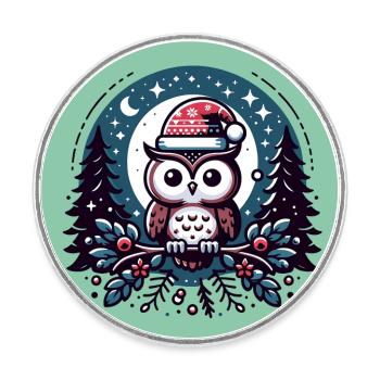 Kleine Weihnachtseule im Winterwald Weihnachtswald - Runder Kühlschrankmagnet - Weiß - Vorne