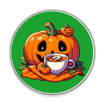 Halloweenkürbis trinkt eine Tasse Tee - Runder Kühlschrankmagnet - Weiß - Vorne