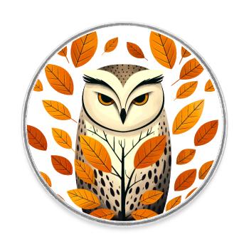 Owl and autumn leaves - Round  fridge magnet - white - Front