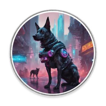 Ein Cyberpunk-Hund - Runder Kühlschrankmagnet - Weiß - Vorne