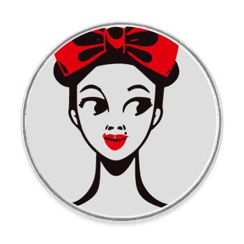 Retro Girl Mädchen mit roter Schleife - Runder Kühlschrankmagnet - Weiß - Vorne