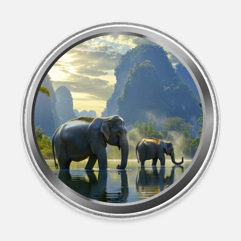 Elephant Animal - 2 - Round  fridge magnet - white