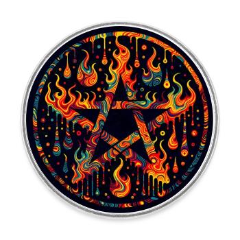 Flaming pentagram - Round  fridge magnet - white - Front