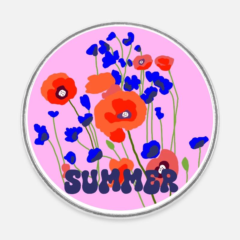 Sommer Mohn - Runder Kühlschrankmagnet - Weiß