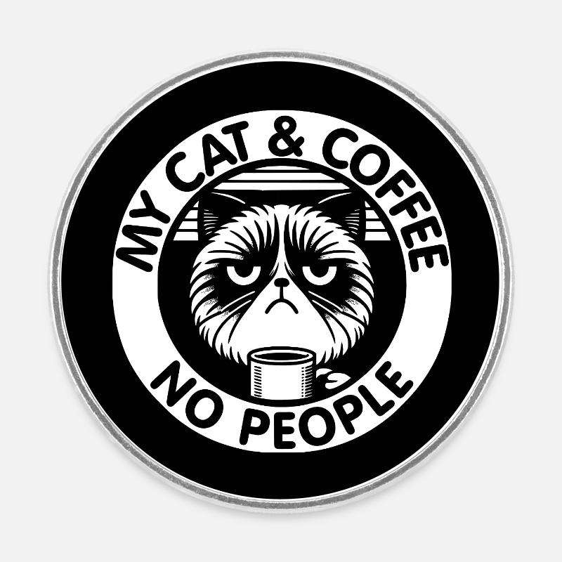 Chat et café et pas de gens - Magnet rond - blanc