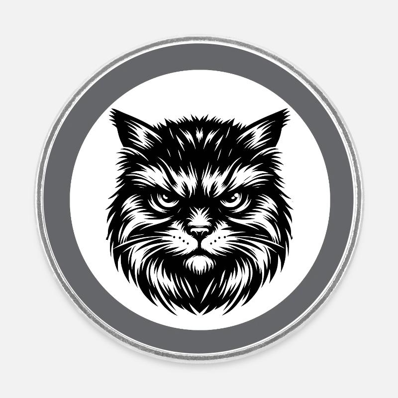 Dessin au trait de portrait de chat mignon - Magnet rond - blanc