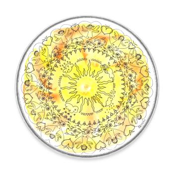 Mandala "Du bist wunderbar" - Aquarell - Runder Kühlschrankmagnet - Weiß - Vorne