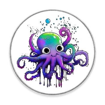 Small sweet octopus - Round  fridge magnet - white - Front
