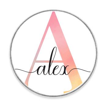 A | Monogramm | Name | Alex |Watercolor - Runder Kühlschrankmagnet - Weiß - Vorne