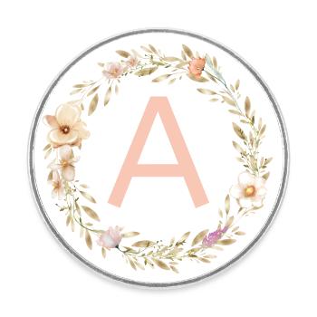 Monogramme personnalisable A Flower Wreath Boho - Magnet rond - blanc - Devant