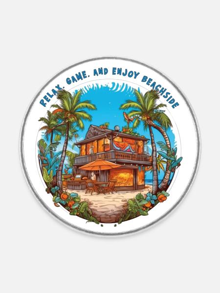 Relax, game, and enjoy beachside - Runder Kühlschrankmagnet - Weiß