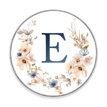 E monogramme, Floral, Boho - Magnet rond - blanc - Devant
