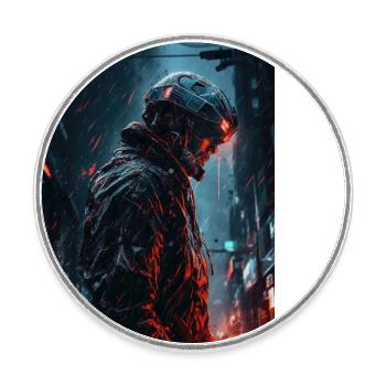 Neon Cyber Future Warrior #4 - Runder Kühlschrankmagnet - Weiß - Vorne
