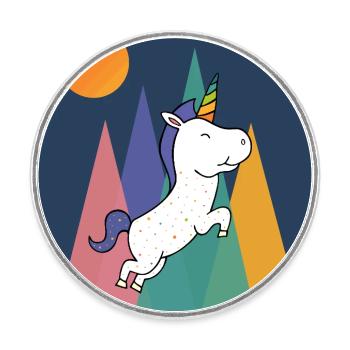 Conception de licorne - Magnet rond - blanc - Devant