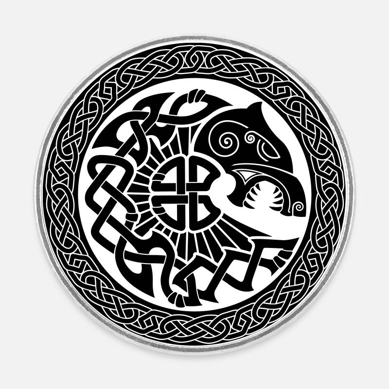 Viking fenrir loup - Magnet rond - blanc