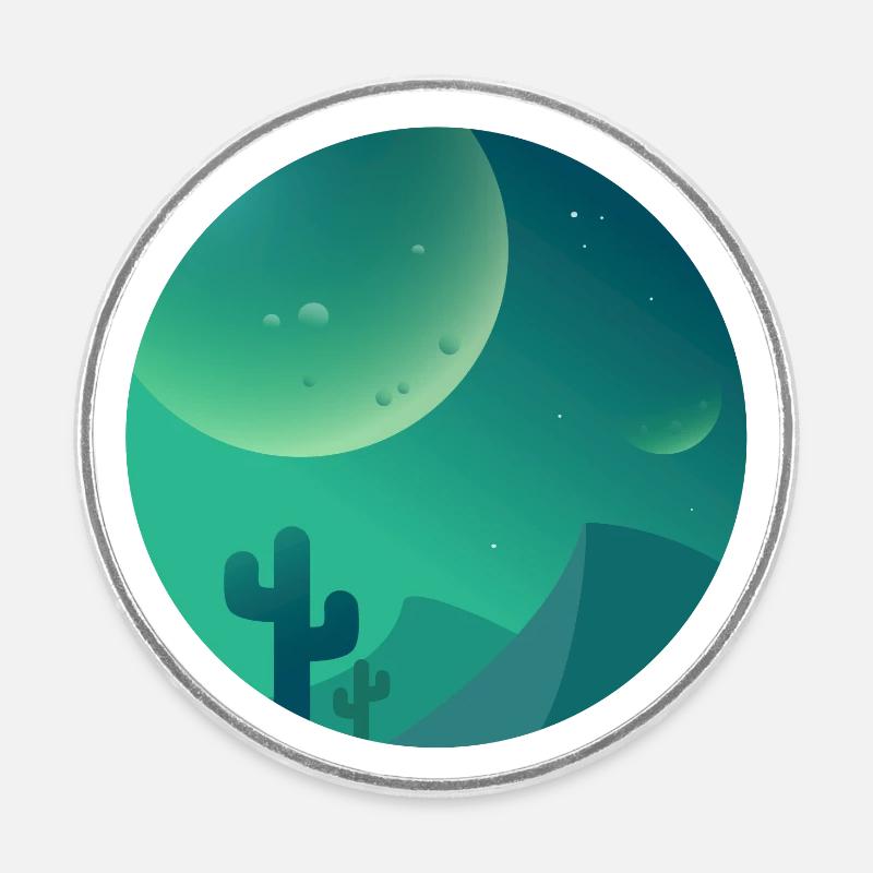 Désert nocturne avec cactus - Magnet rond - blanc