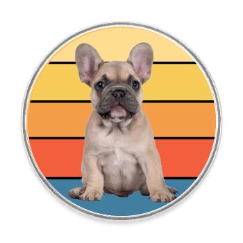 French Bulldog Dog Breed Vintage Retro Sunset - Round  fridge magnet - white - Front