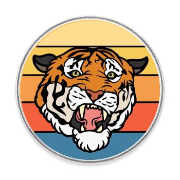 Tiger Big Cat Vintage Retro Sunset - Magnet rond - blanc - Devant