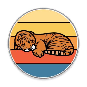 Tiger Big Cat Vintage Retro Sonnenuntergang - Runder Kühlschrankmagnet - Weiß - Vorne