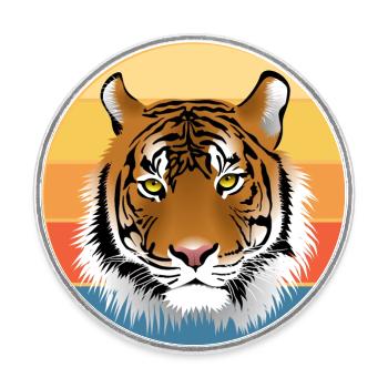 Tiger Big Cat Vintage Retro Sonnenuntergang - Runder Kühlschrankmagnet - Weiß - Vorne