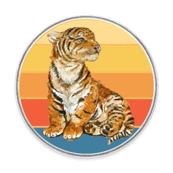 Tiger Big Cat Vintage Retro Sunset - Magnet rond - blanc - Devant