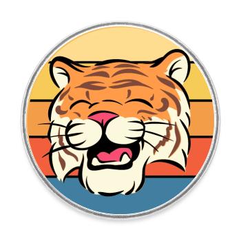 Tiger Big Cat Vintage Retro Sunset - Magnet rond - blanc - Devant