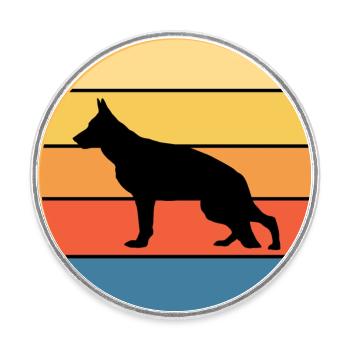 German Shepherd Dog Breed Vintage Retro Sunset - Round  fridge magnet - white - Front