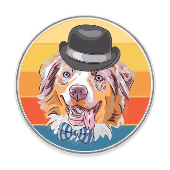 German Shepherd Dog Breed Vintage Retro Sunset - Round  fridge magnet - white - Front