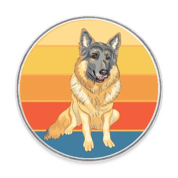 German Shepherd Dog Breed Vintage Retro Sunset - Round  fridge magnet - white - Front