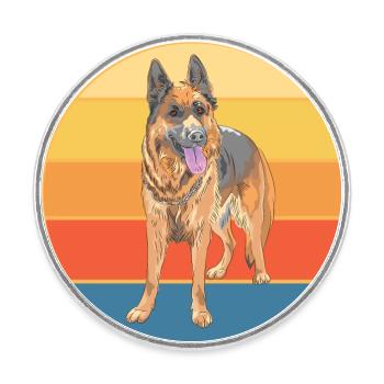 German Shepherd Dog Breed Vintage Retro Sunset - Round  fridge magnet - white - Front