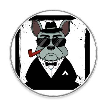 Drôle de chien français de bouledogue de style mafieux - Magnet rond - blanc - Devant