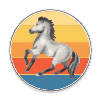 Animal Horse Vintage Retro Sunset - Magnet rond - blanc - Devant