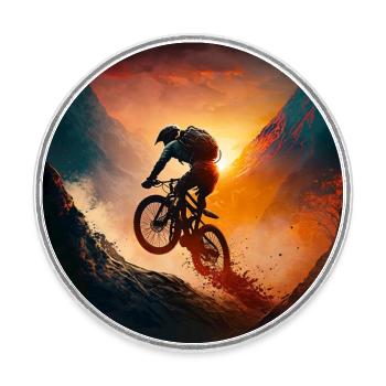 Coucher de soleil vététistes peints dans les montagnes - Magnet rond - blanc - Devant