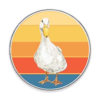 Mignon Canard Vintage Rétro Coucher de Soleil Animal Lover Design - Magnet rond - blanc - Devant