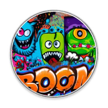 Grafitti Monster Boom - Runder Kühlschrankmagnet - Weiß - Vorne