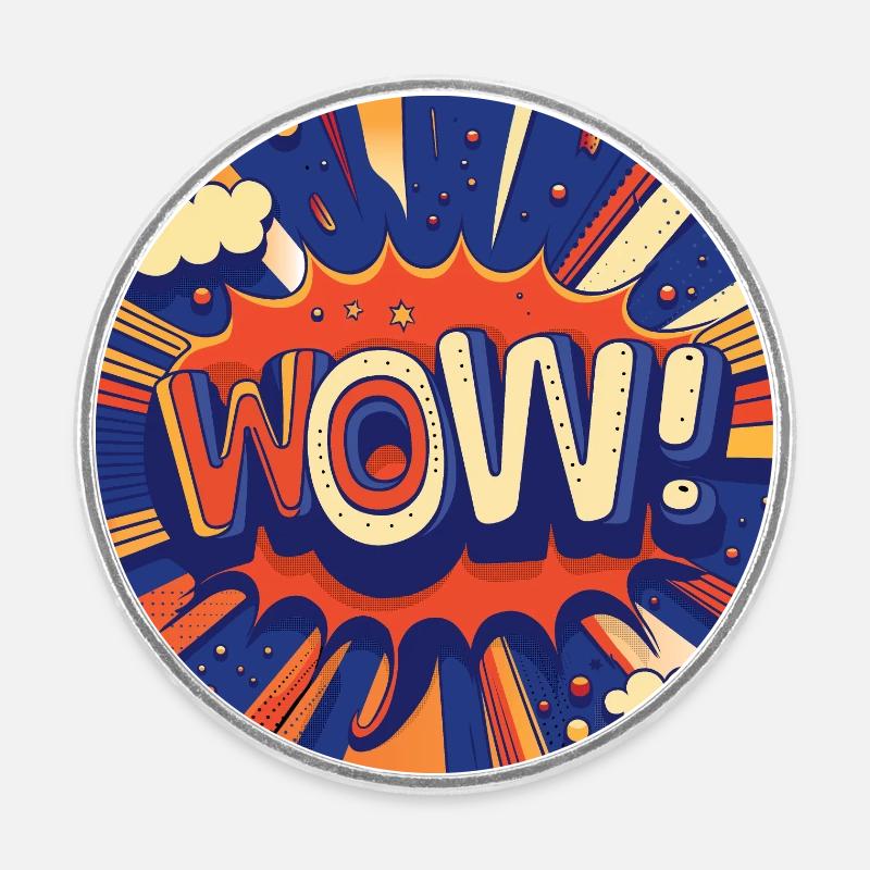 wow - Round  fridge magnet - white