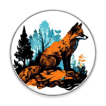 Aquarelle de renard cool dans la forêt - Street Art - Magnet rond - blanc - Devant