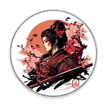 Wunderschöne Kriegerin mit Kirschblüten Sakura - Runder Kühlschrankmagnet - Weiß - Vorne