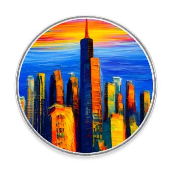 New York skyscrapers during sunset - Round  fridge magnet - white - Front