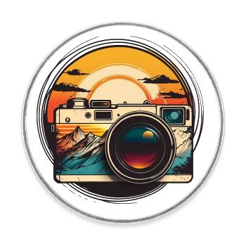Retro Camera Sunset - Runder Kühlschrankmagnet - Weiß - Vorne