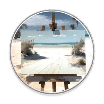 Vue sur la plage - Magnet rond - blanc - Devant