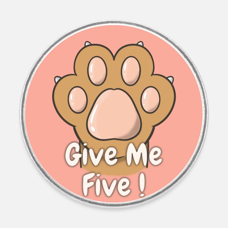 Give Me Five Patte de Chat Brun Clair - Magnet rond - blanc